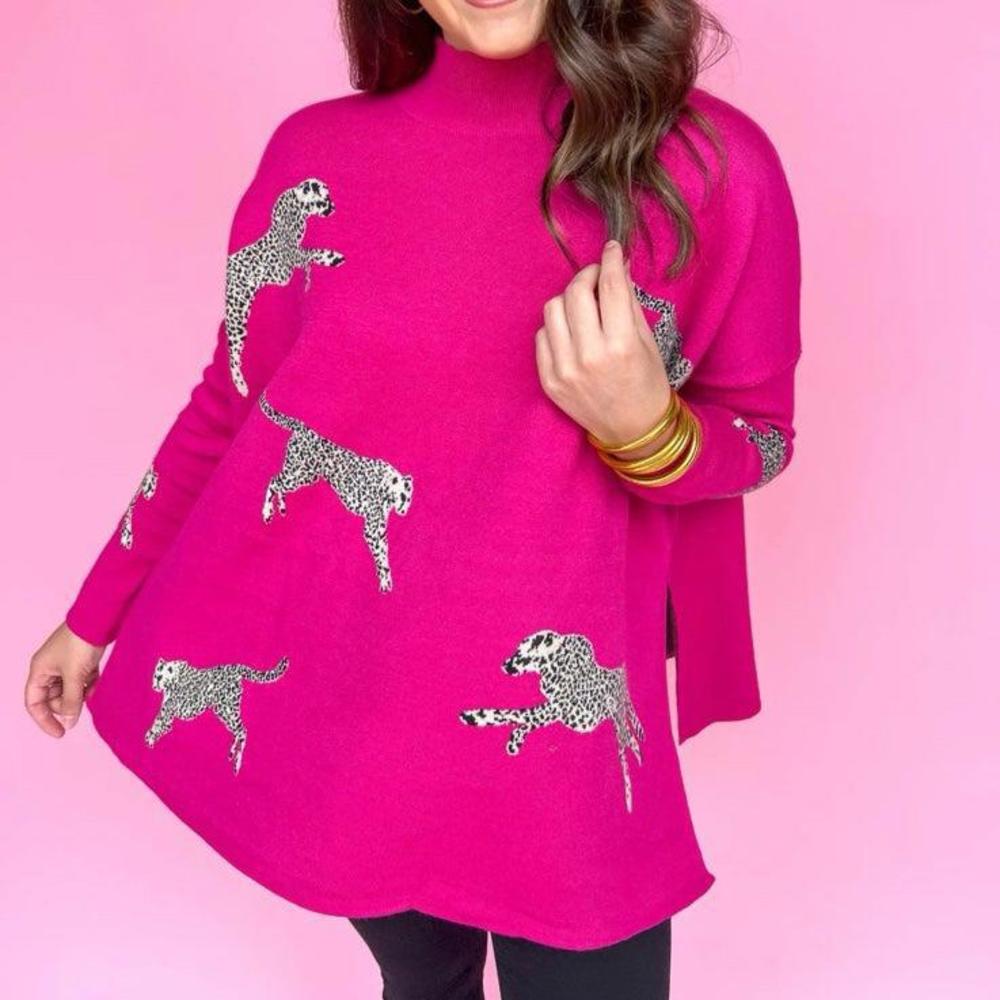 Leopard Print Mock‎ Neck Sweater XS/S